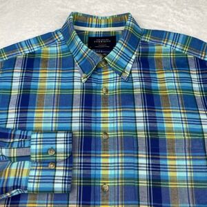Charles Tyrwhitt Men's Medium Plaid Weekend Shirt Slim Fit Cotton Linen Blend